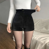 Prettyswomen Women's Black Goth Pants Shorts High Waist Spring Autumn Fashion Tight Sexy Stretch Y2K Corduroy Female Casual Pants