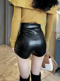 Prettyswomen PU Leather High Waisted Shorts Women Slim Skinny Shorts Bottom Tight Bag Hip Goth Female Y2k Hot Short Pants