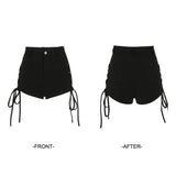 Prettyswomen Black Goth Shorts Women Sexy Bandage Lace Up High Waist Y2k Streetwear Shorts Casual Tight Hot Pants