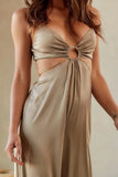 Prettyswomen Satin Ruched Cutout Cami Jumpsuits