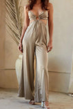 Prettyswomen Satin Ruched Cutout Cami Jumpsuits