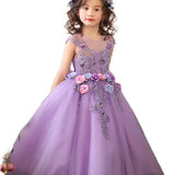 Prettyswomen- Kid Girls Prom Elegant Dress Tulle robe de Princess Tutu Piano Costume Purple Birthday Party Christmas Easter Host Dress Clothes