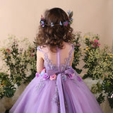 Prettyswomen- Kid Girls Prom Elegant Dress Tulle robe de Princess Tutu Piano Costume Purple Birthday Party Christmas Easter Host Dress Clothes