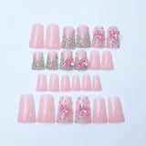 PrettysWomen-24pcs 3D Clear Butterfly Fake Nails with Crystal Duckbill Shaped False Nails Full Cover Wearable European Press On Nails Tips