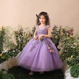 Prettyswomen- Kid Girls Prom Elegant Dress Tulle robe de Princess Tutu Piano Costume Purple Birthday Party Christmas Easter Host Dress Clothes