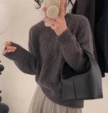 Prettyswomen-High-grade ~ autumn cashmere sweater women's crewneck sweater loose pullover wool knit bottom sweater lazy wind top