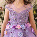 Prettyswomen- Kid Girls Prom Elegant Dress Tulle robe de Princess Tutu Piano Costume Purple Birthday Party Christmas Easter Host Dress Clothes