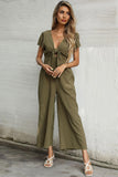 Prettyswomen Short Sleeve Knot Front Jumpsuits