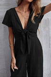 Prettyswomen Short Sleeve Knot Front Jumpsuits