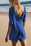 Prettyswomen Short Sleeve Pocketed Backless Rompers