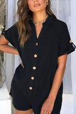 Prettyswomen Single-breasted Pocketed Shirt Rompers