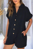 Prettyswomen Single-breasted Pocketed Shirt Rompers