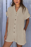 Prettyswomen Single-breasted Pocketed Shirt Rompers