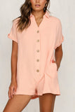 Prettyswomen Single-breasted Pocketed Shirt Rompers