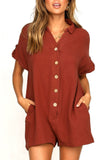 Prettyswomen Single-breasted Pocketed Shirt Rompers