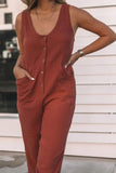 Prettyswomen Single-breasted High Waist Sleeveless Jumpsuits