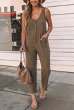 Prettyswomen Single-breasted High Waist Sleeveless Jumpsuits