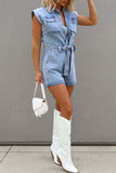 Prettyswomen Single-breasted Tie-waist Denim Rompers