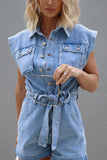 Prettyswomen Single-breasted Tie-waist Denim Rompers