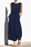 Prettyswomen Sleeveless Button-back Cotton Jumpsuits