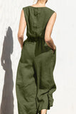 Prettyswomen Sleeveless Button-back Cotton Jumpsuits