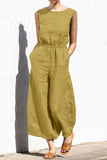 Prettyswomen Sleeveless Button-back Cotton Jumpsuits