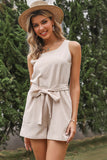 Prettyswomen Sleeveless Button-down Tie-front Rompers