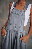 Prettyswomen Sleeveless Pocket Front Loose Denim Jumpsuits