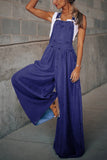 Prettyswomen Sleeveless Pocket Front Loose Denim Jumpsuits