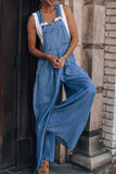 Prettyswomen Sleeveless Pocket Front Loose Denim Jumpsuits