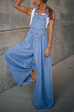 Prettyswomen Sleeveless Pocket Front Loose Denim Jumpsuits