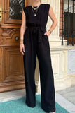 Prettyswomen Sleeveless Waist-Tie Back Button Jumpsuits