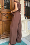 Prettyswomen Sleeveless Waist-Tie Back Button Jumpsuits