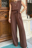 Prettyswomen Sleeveless Waist-Tie Back Button Jumpsuits