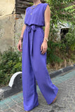 Prettyswomen Sleeveless Waist-Tie Back Button Jumpsuits