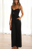 Prettyswomen Solid Color Knot-front Wide Leg Cami Jumpsuits