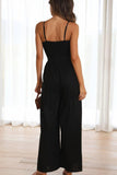 Prettyswomen Solid Color Knot-front Wide Leg Cami Jumpsuits