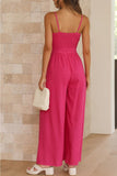 Prettyswomen Solid Color Knot-front Wide Leg Cami Jumpsuits