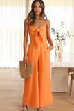 Prettyswomen Solid Color Knot-front Wide Leg Cami Jumpsuits