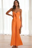 Prettyswomen Solid Color Knot-front Wide Leg Cami Jumpsuits