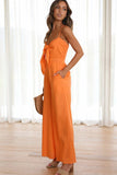 Prettyswomen Solid Color Knot-front Wide Leg Cami Jumpsuits