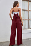 Prettyswomen Solid Color Tie Back Wide Leg Jumpsuits