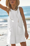 Prettyswomen Solid Front With Pockets Sleeveless Rompers