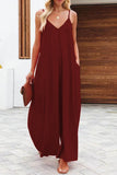 Prettyswomen Solid Pocketed Wide Leg Cami Jumpsuits