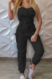 Prettyswomen Solid Sleeveless Belted Cargo Jumpsuits