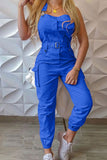 Prettyswomen Solid Sleeveless Belted Cargo Jumpsuits