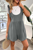 Prettyswomen Solid Color Shoulder Bow Pocket Rompers