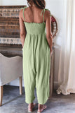 Prettyswomen Solid Color Sleeveless Smocked Jumpsuit