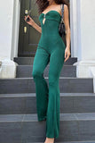 Prettyswomen Strapless Cutout Flares Long Pants Jumpsuits