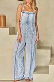 Prettyswomen Wash Frayed Wide Leg Denim Jumpsuits